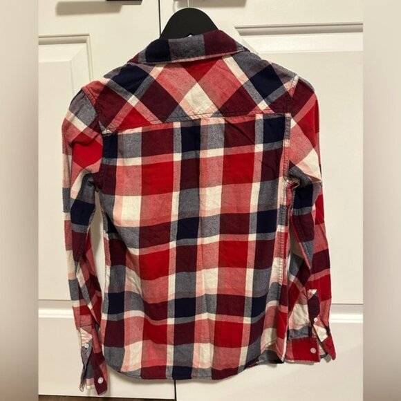 Roots Red Blue White Plaid Button Down Shirt Flannel Size Small - Picture 6 of 7